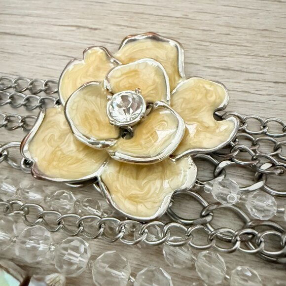 🌼✨ Layered Statement Necklace – Multi-Strand Chains, Crystals & Shell Beads - Picture 8 of 12